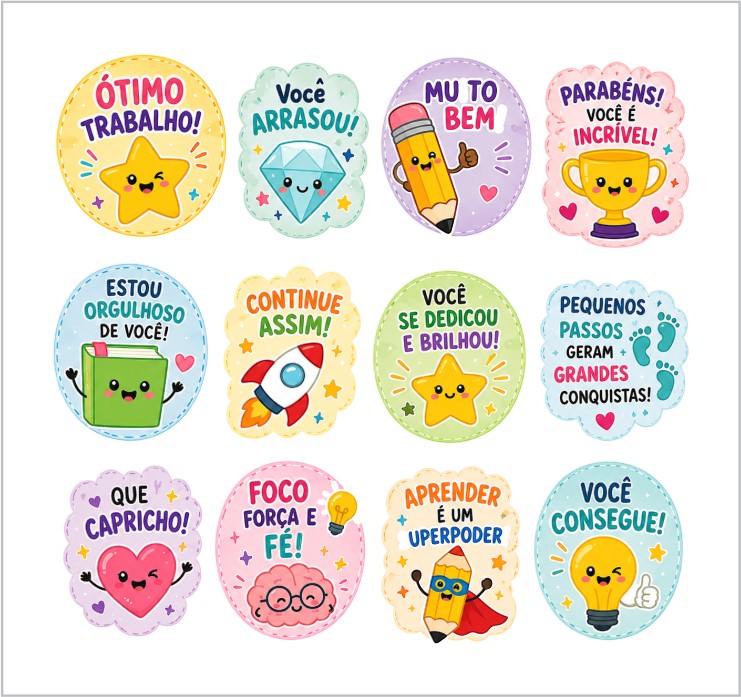 KIT 140 ADESIVOS DE RECOMPENSA ESCOLAR – 2x2 CM