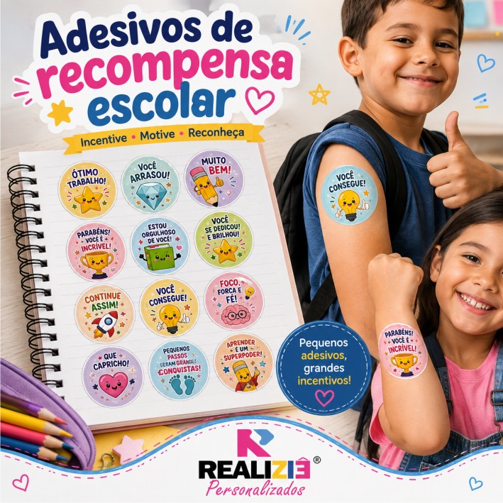 KIT 140 ADESIVOS DE RECOMPENSA ESCOLAR – 2x2 CM