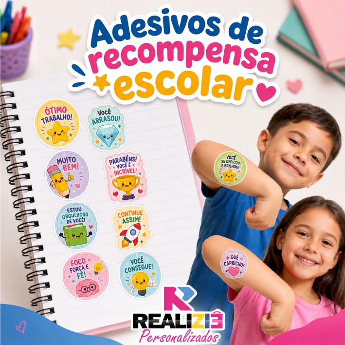 KIT 140 ADESIVOS DE RECOMPENSA ESCOLAR – 2x2 CM